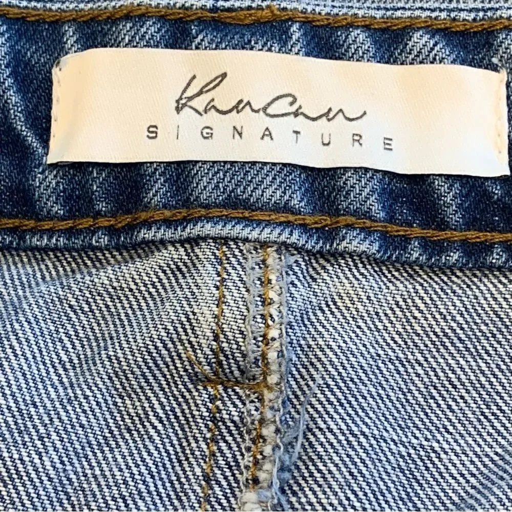 Kancan Light Wash Distressed High Rise Denim Skirt Size Small